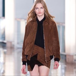 Brown Suede Leather Bomber Jacket